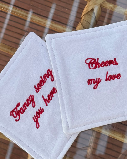 Here's To Us Coaster Set - White