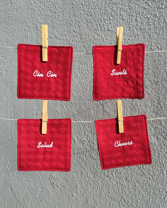 Cheers From Afar Coaster Set - Cherry
